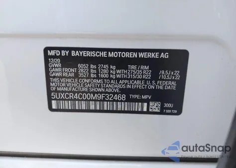 2021 BMW X5 Sdrive40I из США, поврежденный, VIN 5UXCR4C00M9F32468